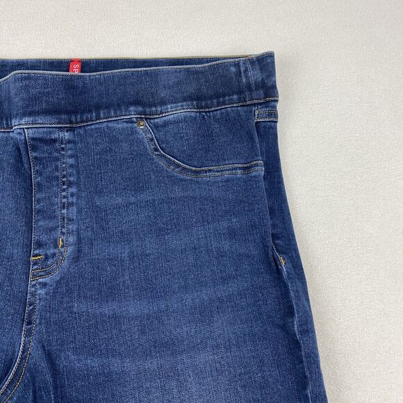 Spanx XL Pull On Skinny Jeans Distressed Dark Wash High Rise Stretch Denim Pants - Picture 9 of 16